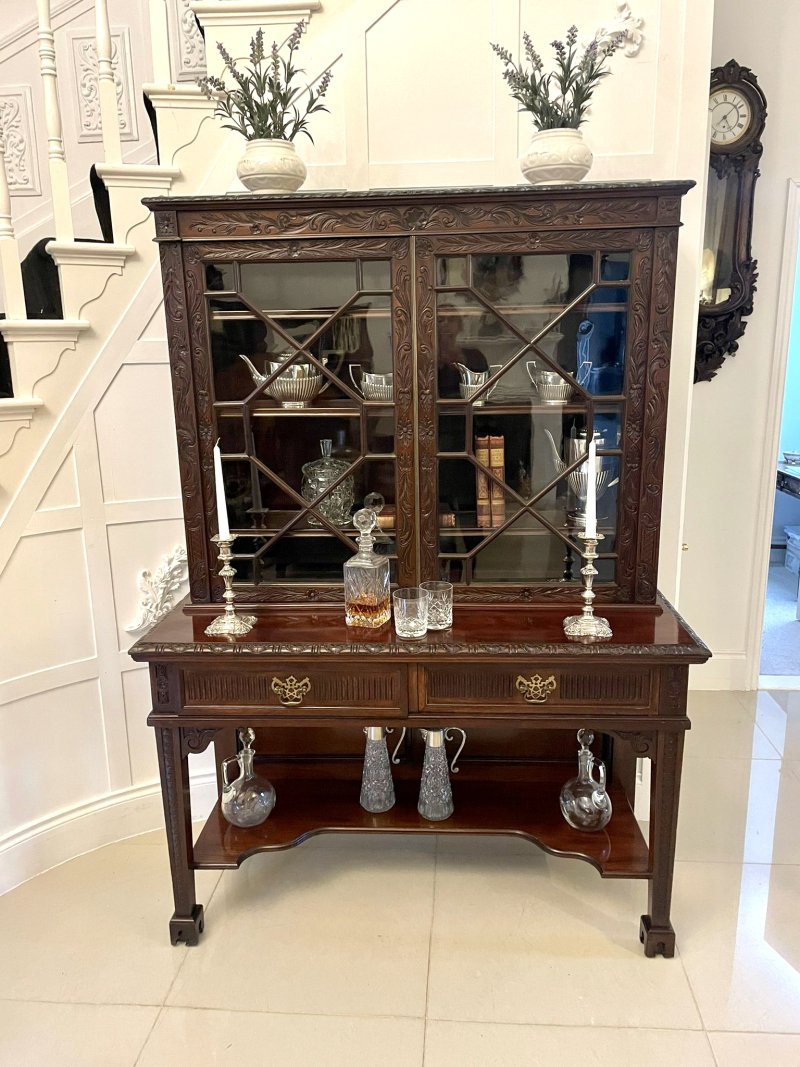 Antique Victorian Quality Carved Mahogany Display Cabinet by James Winter & Sons, London - Image 2
